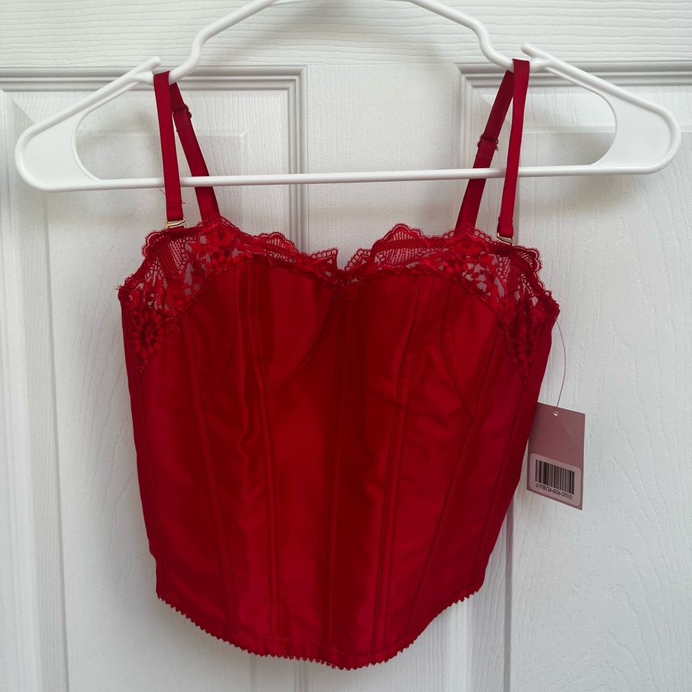 Savage x Fenty Red Mosaic Lace Bustier Top